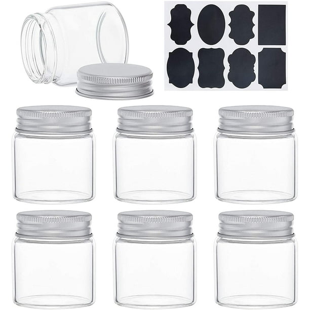 15 frascos de vidrio transparente de 1,7 oz para dulces, con tapa de rosca de aluminio, frascos de muestra vacíos con 2 hojas de etiquetas.