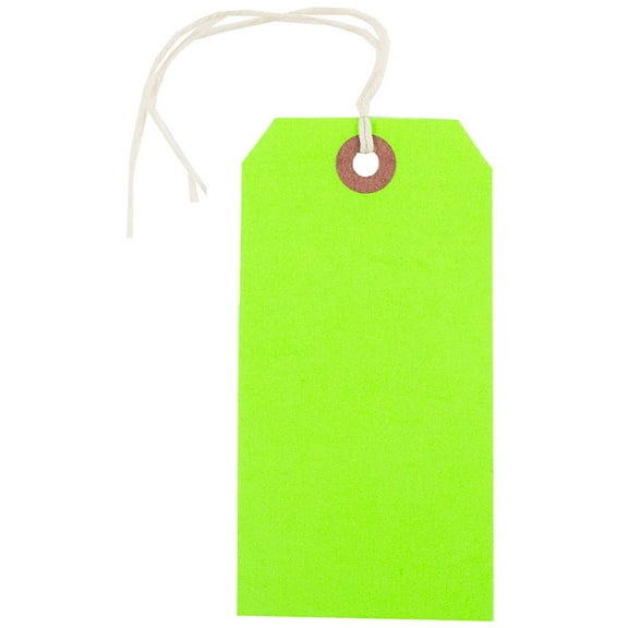 JAM Medium Neon Green Paper Gift Tags, with String 10" x 4.75" x 2" (10 Count)