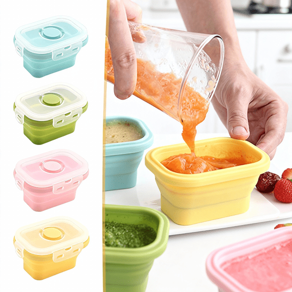 Collapsible Silicone Food Storage Containers with Lids,Set of 4 Silicone Lunch Box Containers, Foldable Meal Prep Container for Kitchen,Reusable