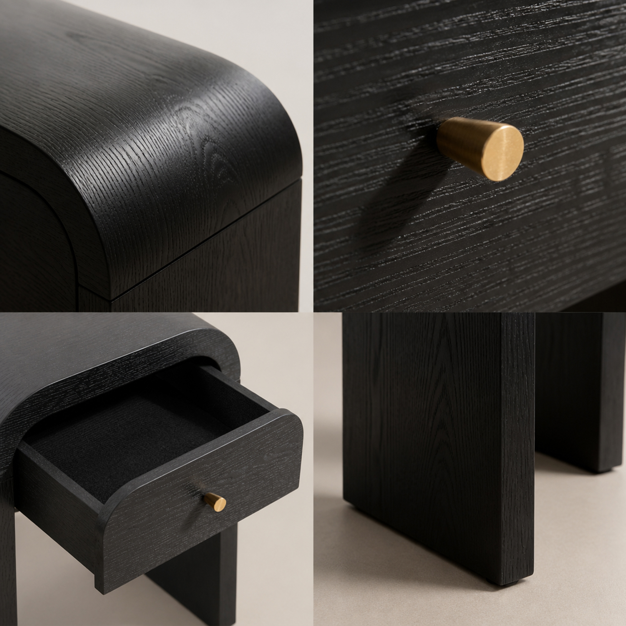 Leumius Curved Side Table with 1 Drawer Nightstand Side End Table with Rounded Edge Tabletop for Bedroom Living Room Black