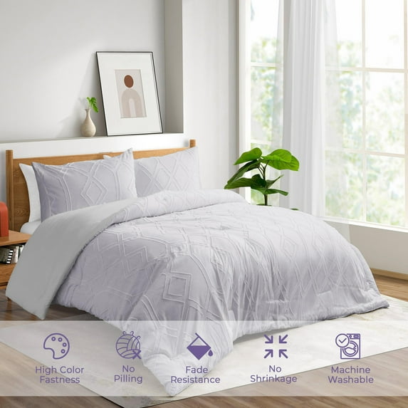Peace Nest 2-Piece All Season Clipped Jacquard Down Alternative Comforter Set, Purple, Twin