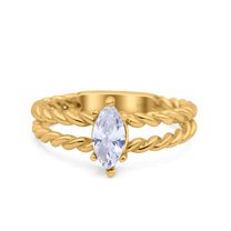 Yellow Tone, Cubic Zirconia Size-6 Art Deco Marquise Wedding Ring 925 Silver