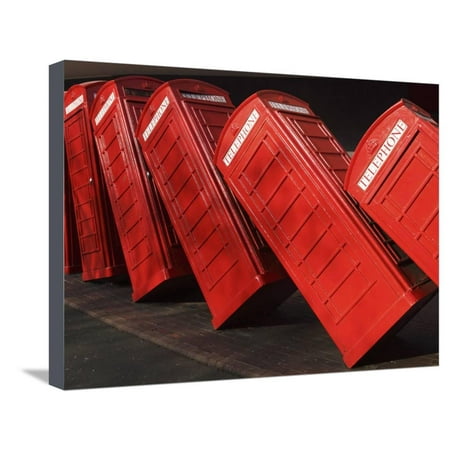 British Red K2 Telephone Boxes, David Mach's Out of Order Sculpture, at Kingston-Upon-Thames, a Sub Stretched Canvas Print Wall Art By Stuart