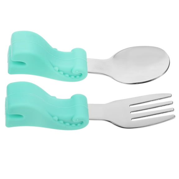 Soimiss Self Feeding Spoons for Toddlers Stainless Steel and Silicone 1 Set