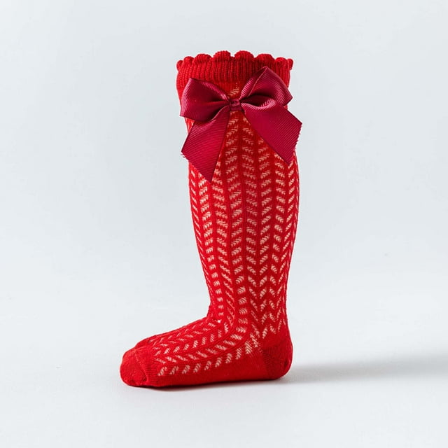 Breathable Baby Socks Mid Calf Spanish Hollow Knit Comfortable Toddler Bow Design for Spring Summer Use