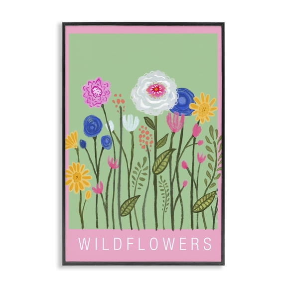 Stupell Industries Eclectic Wild Flowers with Pink Border Black Framed Giclee Art, 12 x 18, by Elizabeth Medley