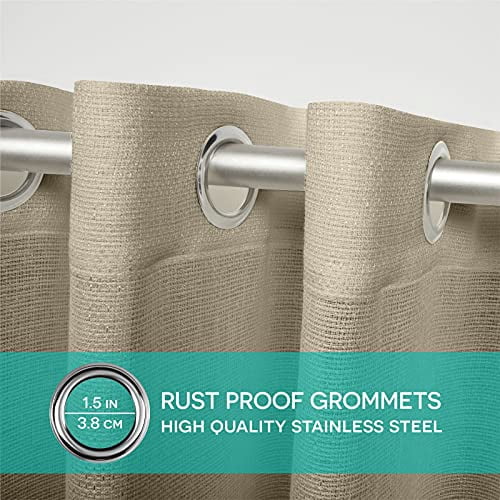 Exclusive Home Curtains Miami Semi-Sheer Textured Indoor/Outdoor Grommet Top Curtain Panel Pair, 54x84, Taupe