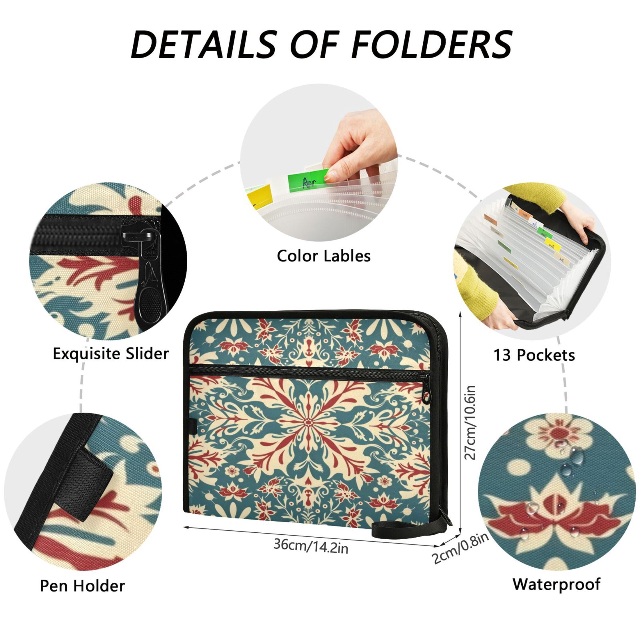 Organ Folder 14.2 x 0.8 x 10.6 Inches 13 Separate Pockets A4 Size Documents Folder A Sort Storage File Manager For The Home Office Christmas Flower