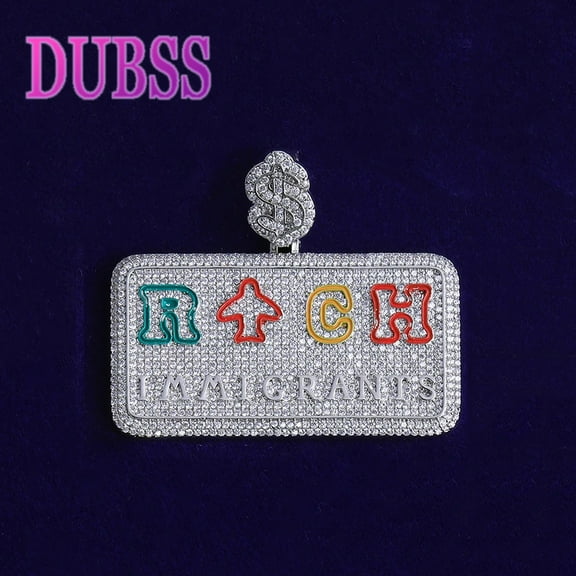 DUBSS Iced Out Rich Immigrant Necklace Pendant for Men Real Gold Plated Cubic Zirconia Hip Hop Jewelry