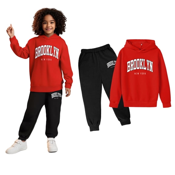 Kids Boys Girls Sweatsuit Set,2 Piece Long Sleeve Letter Pattern Sweatshirt and Active Jogger Pants Fall Clothes Boy Clothes 3-4 Years