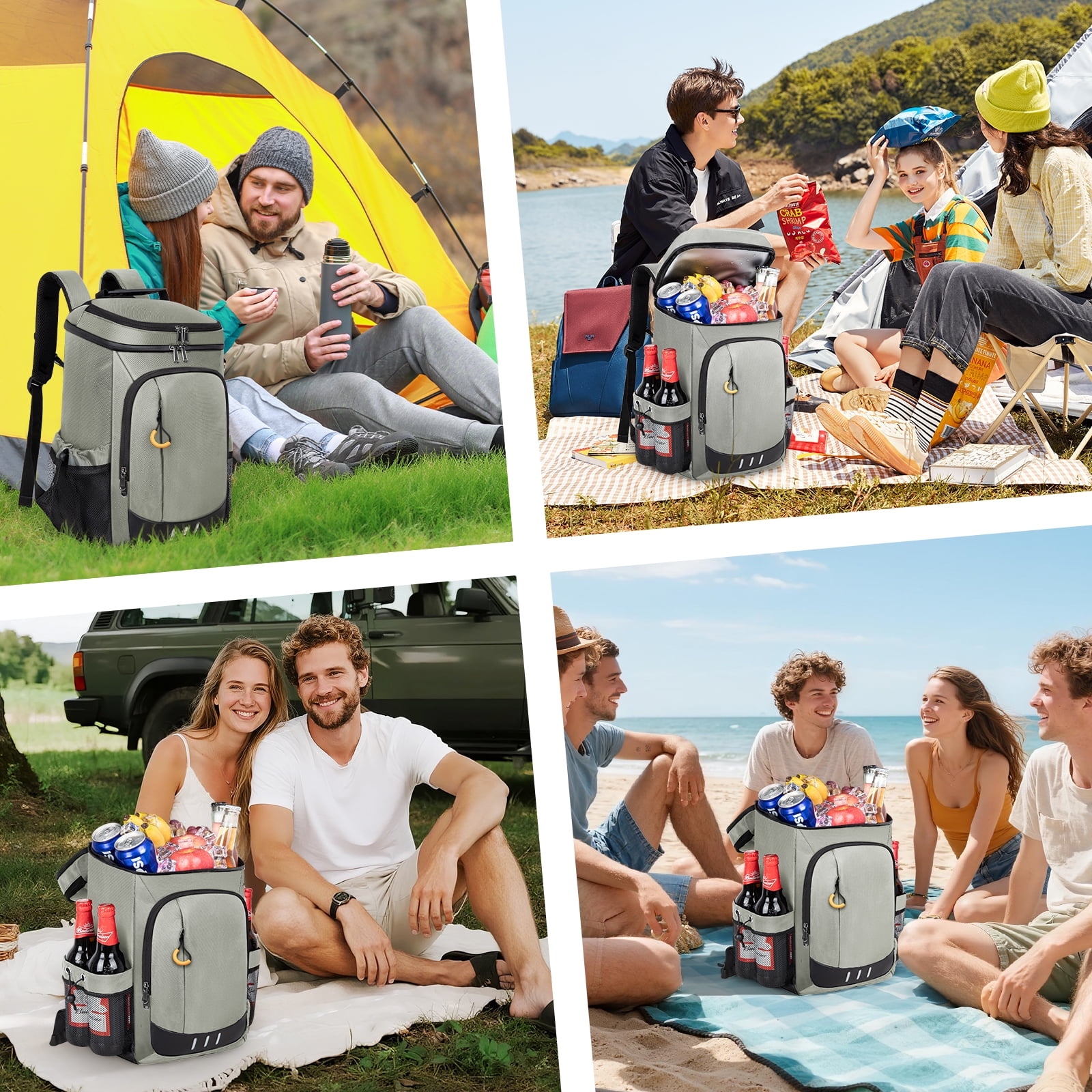 Cshidworld Cooler Backpack - 40 Cans Insulated Leak Proof Backpack Cooler Portable Picnic Camping Beach Hiking BBQ Cooler Bag for Men and Women, Gray