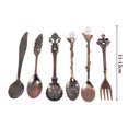 thumbnail image 3 of Juego de 6 minicucharas de café y tenedores de metal vintage, accesorios de vajilla de cocina de latón rojo, 3 of 5