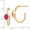 thumbnail image 6 of Auriga Fine Jewelry 14K Yellow Gold Oval Created Ruby and Diamond J-Hoop Earrings for Women, 6 of 6