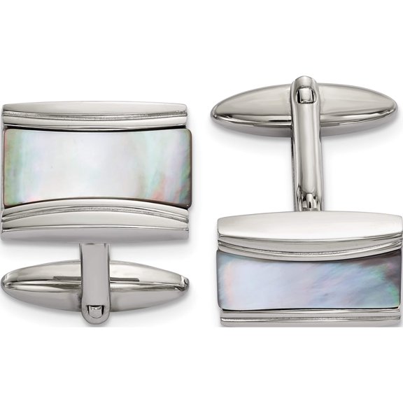 Stainless Steel Polished Rectangle Mother Of Pearl Cufflinks (13.52 X 18.5) Made In China src385