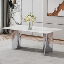 TesNus 71" Rectangle Dining Table, White Faux Marble Top with Silver Base, Modern Long Table for Kitchen and Dining Room