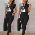 thumbnail image 4 of Conjunto de camiseta sin mangas con volantes estampada y pantalones con cinturón para mujer - Traje de blusa sin mangas - Ropa de diario, 4 of 8