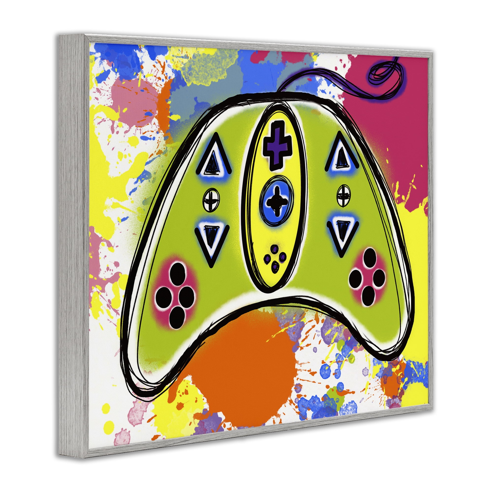 Stupell Industries Modern Pop Controller Novelty Painting Gray Framed Art Print Wall Art, 20 x 16