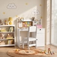 thumbnail image 3 of Kids Study Desk with Chair, Noelse Wooden Kids Desk with Drawer, Cabinet and Corkboard, Student Writing and Drawing Table for Bedroom Playroom, White, 3 of 8