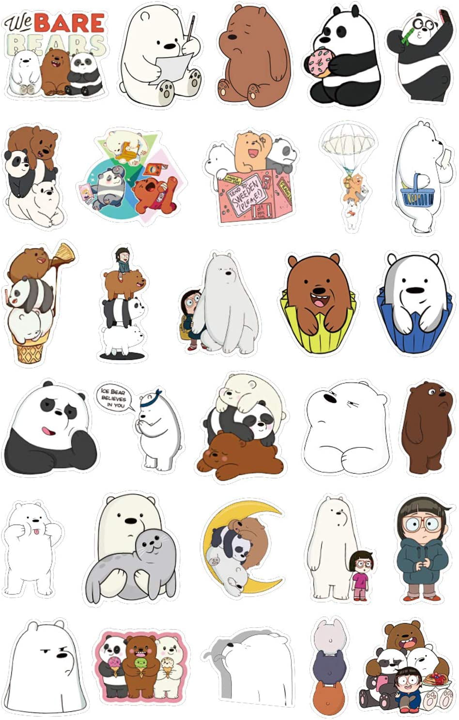 Cute Bare Bears Stickers Cartoon Anime Sticker 100 Pack