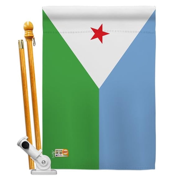 Americana Home & Garden AA-CY-HS-140068-IP-BO-D-US18-AG 28 x 40 in. Djibouti Flags of the World Nationality Impressions Decorative Vertical Double Sided House Flag Set & Pole Bracket Hardware Flag Set