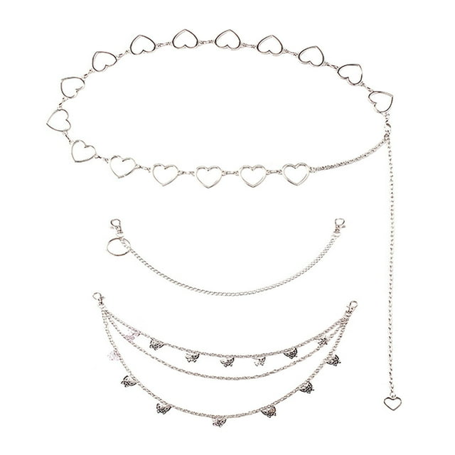 MasteelfCA 3pcs Pants Chain Love Heart Butterflies Jeans Chains Wallet Chain Clothing Accessory