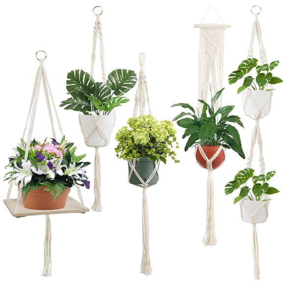 EHWINE 5 Pack Hanging Planter, Macrame Plant Hanger Tall Handmade Indoor Plant Stand Hanging Planters for Indoor Plants Flower Pots Holder Stand for Indoor Outdoor Boho Home Decor