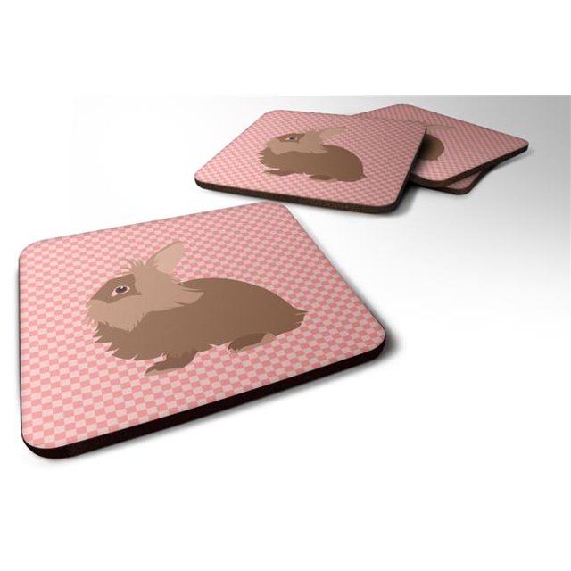 Lionhead Rabbit Pink Check Foam Coaster, Set of 4