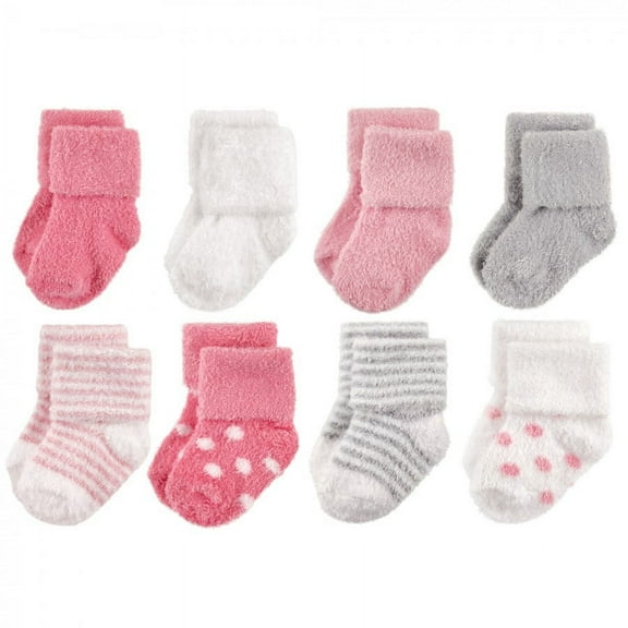 Hudson Baby Infant Girl Cotton Rich Newborn and Terry Socks, Dots Stripes, 0-6 Months