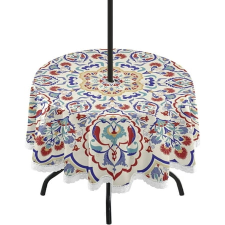 

Hyjoy 60 Mandala Round Tablecloth Waterproof Outdoor Round Tablecloth with Umbrella Hole and Zipper for Kitchen Dining Picnic Party Home Decor
