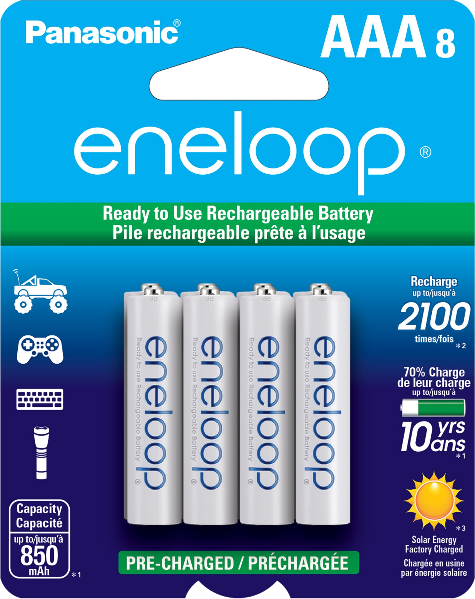 Panasonic BK-4MCCA8BA eneloop 8 Pack (AAA) 2100 Cycle NiMH Cell