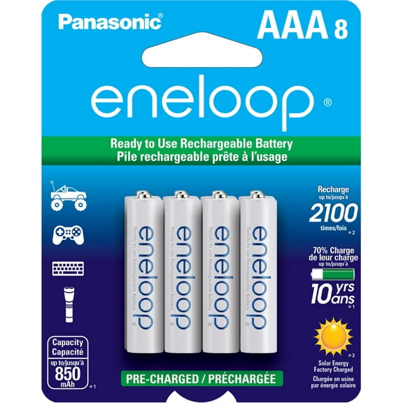 Panasonic Eneloop BK-4MCCA8BA Pre-Charged Nickel Metal Hydride AAA Rechargeable Batteries, 8-Battery Pack
