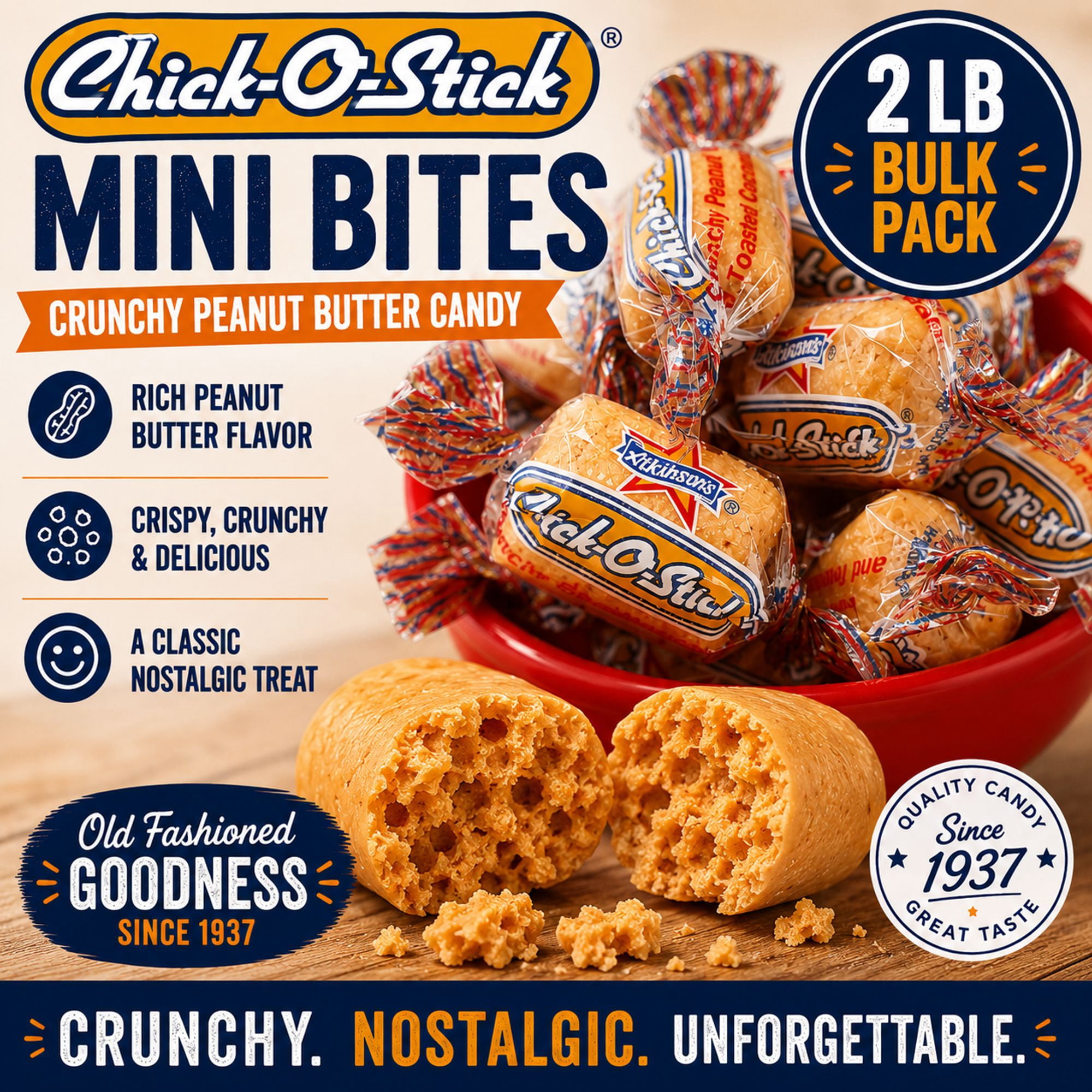 Atkinson Candy Chick-O-Stick Nuggets, Peanut Butter Coconut Candy, Individually Wrapped, 2 lb Bag