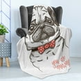 thumbnail image 4 of Pug Soft Flannel Fleece Throw Blanket, Portrait of Dog Cartoon Style Bow Tie on a Pug Pet Fun Comedic Image Animal, Cozy Plush for Indoor and Outdoor Use, 50" x 70", Black Red, by Ambesonne, 4 of 5