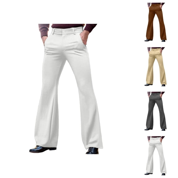 Mens Bell Bottom Pants 70s 2026 Casual Retro Flared Trousers Dress Pants with Pockets 70s Disco Outfits