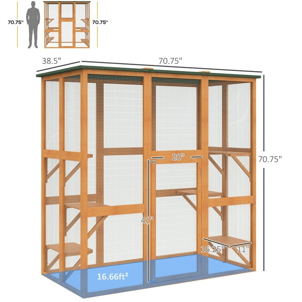Pawhut large wooden outdoor cat enclosure cage with 6 platforms cheap