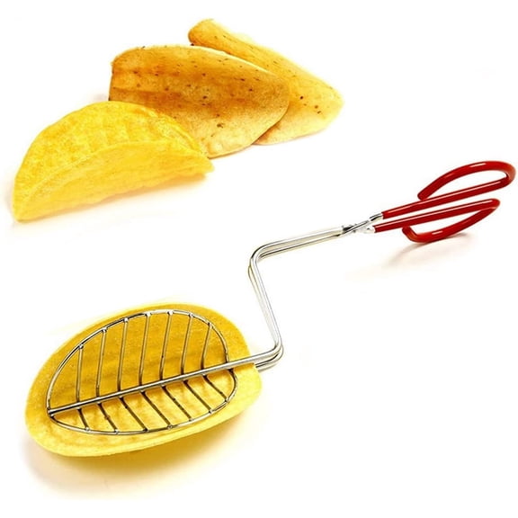 LQCrafK Taco Shell Tong, Tortilla Fryer Tongs, Plated Steel Stainless Steel Tongs with Rubber Handle Kitchen Tools, Stainless Steel Taco Press Mold