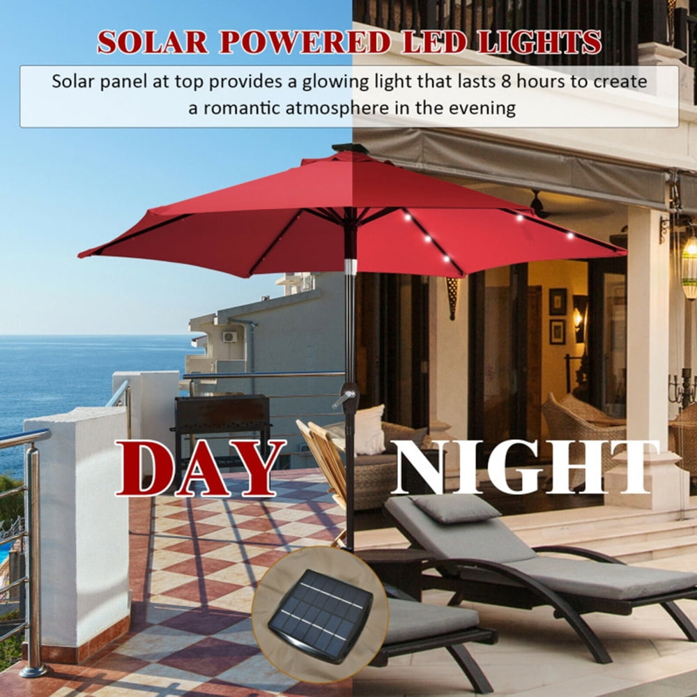 Aimee Lii 9 Feet Solar LED Lighted Patio Market Umbrella Tilt Adjustment Crank Lift, Table Umbrella Outdoor for Patio, Pool, Beach, Red Aimee Lii 9 Feet Solar LED Lighted Patio Market Umbrella Tilt Adjustment Crank Lift, Table Umbrella Outdoor for Patio, Pool, Beach, Red