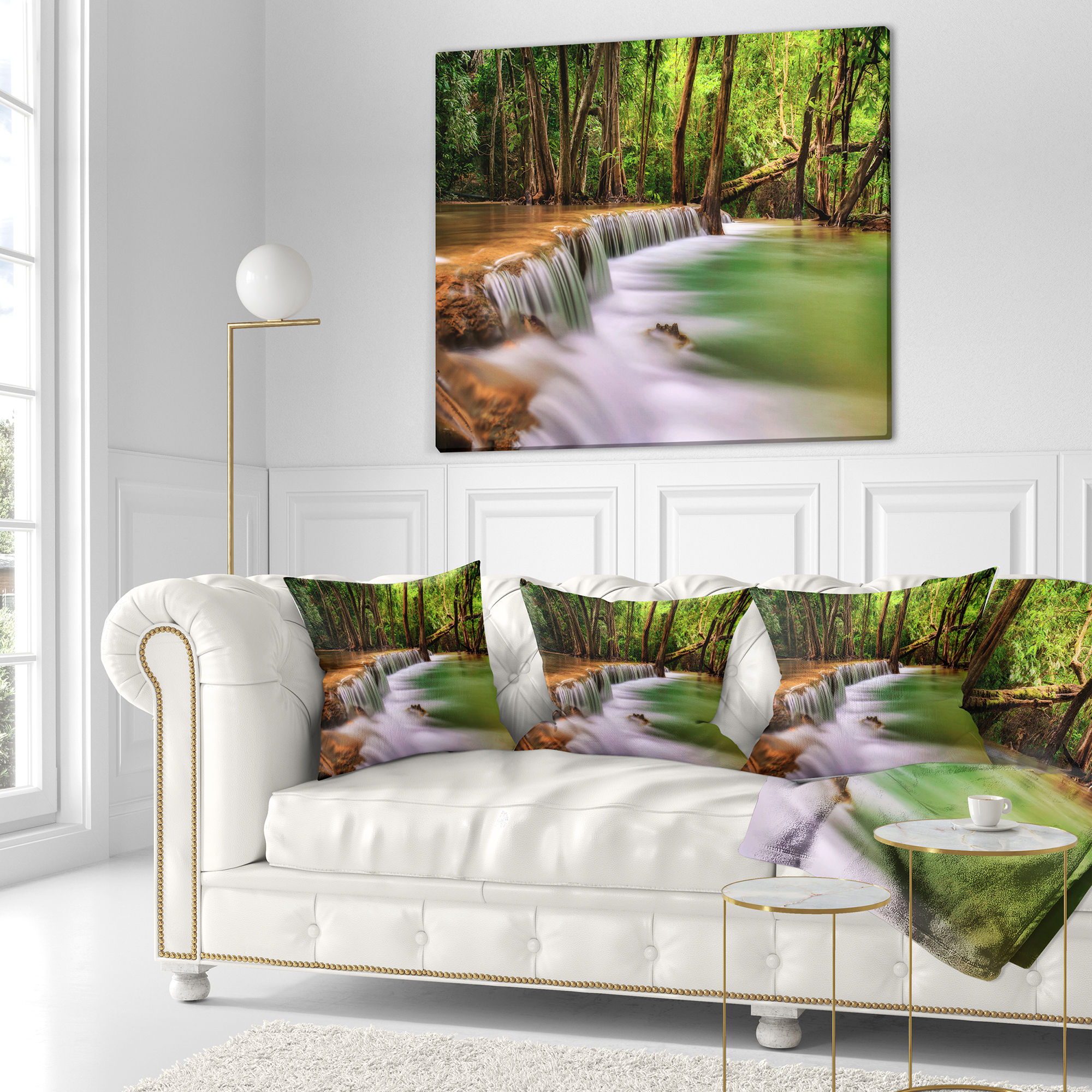 Designart Secodn Level Erawan Waterfall - Photography Throw Pillow - 16x16