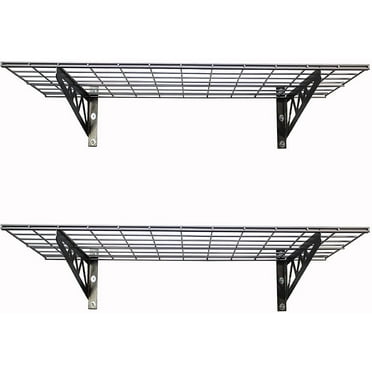 Garage Wall Shelves - 2-Pack 18"x36" Mountable Shelving Units for The Garage, Pantry or Utility Closet, Heavy Duty Steel Shelf with Bike Accessory Hooks, 500lb Capacity, Color: Hammertone