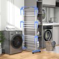 thumbnail image 2 of HOMCOM Foldable Clothes Drying Rack with 2 Side Wings and 4 Castors Blue, 2 of 10