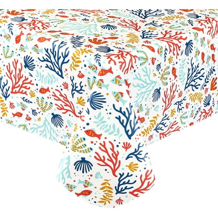 

Newbridge Under The Sea Coastal Flannel Backed Vinyl Tablecloth - Colorful Tropical Fish and Coral Print Vinyl Tablecloth With Flannel Backing 52 In x 52 In Square