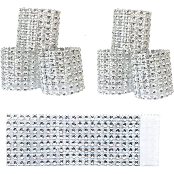 Zhuge 100 anillos para servilletas, anillos para servilletas con diamantes de imitación, soportes para servilletas de malla para decoración de cenas o fiestas navideñas, plateados