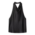 thumbnail image 5 of Miluxas Women's High Neck Halter Solid Top Sleeveless Backless Double Strap Cutout Tank Top for Party Club Black, 5 of 6