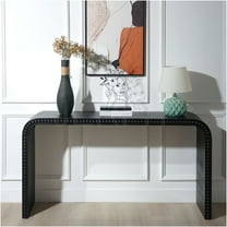 JERFIT 59 Inch Modern Black Console Table with Wood Bead Accent, Curved Waterfall Sofa Table for Entryway, Hallway, Living Room & Office