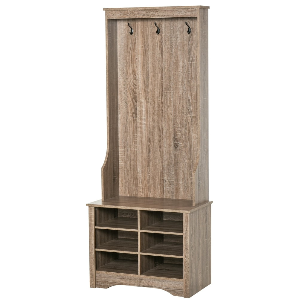 Coat Rack Wooden Hall Tree Storage Organizer Shoe Bench with