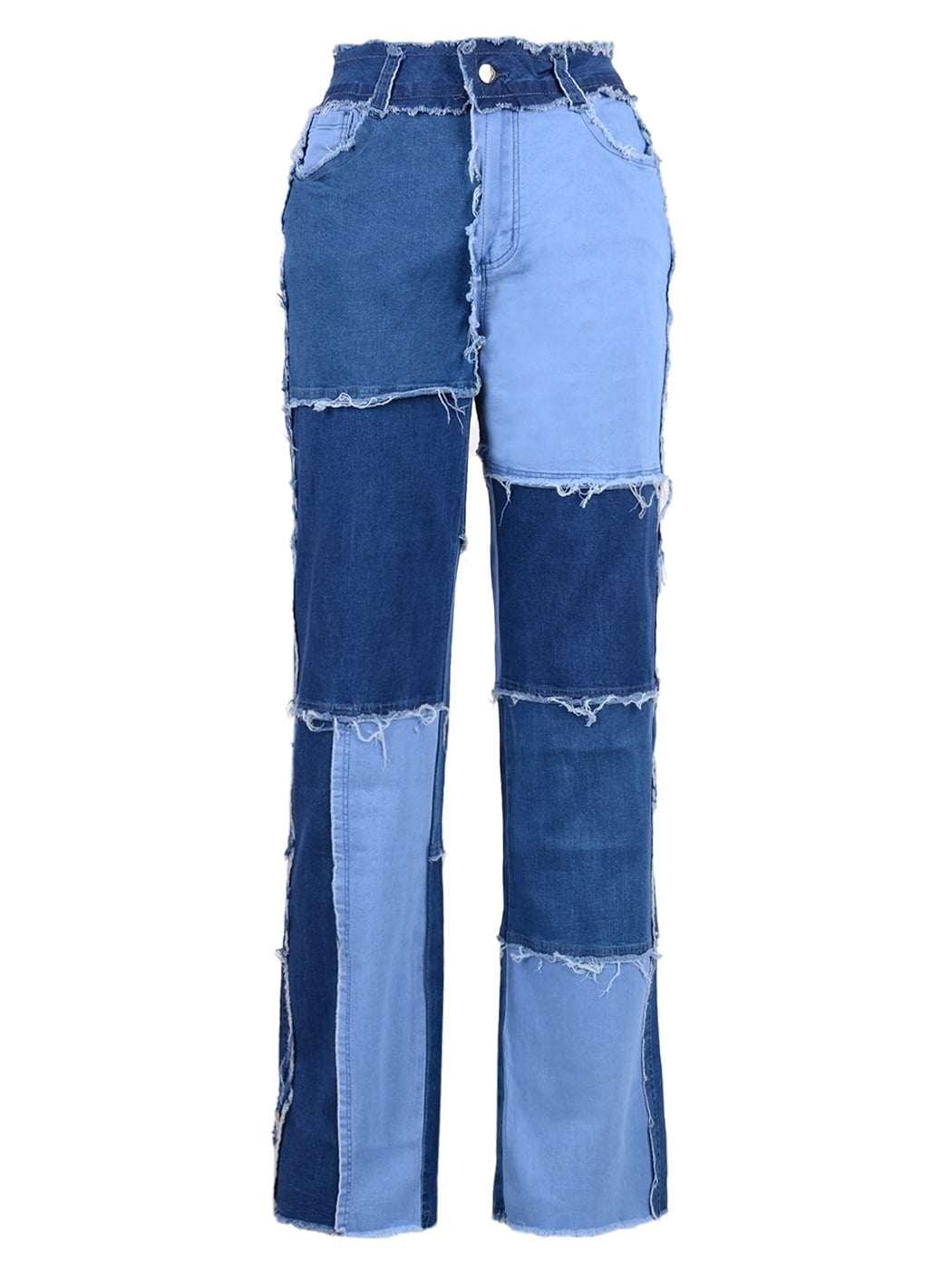 Mid Waist Raw Hem Denim Pants 