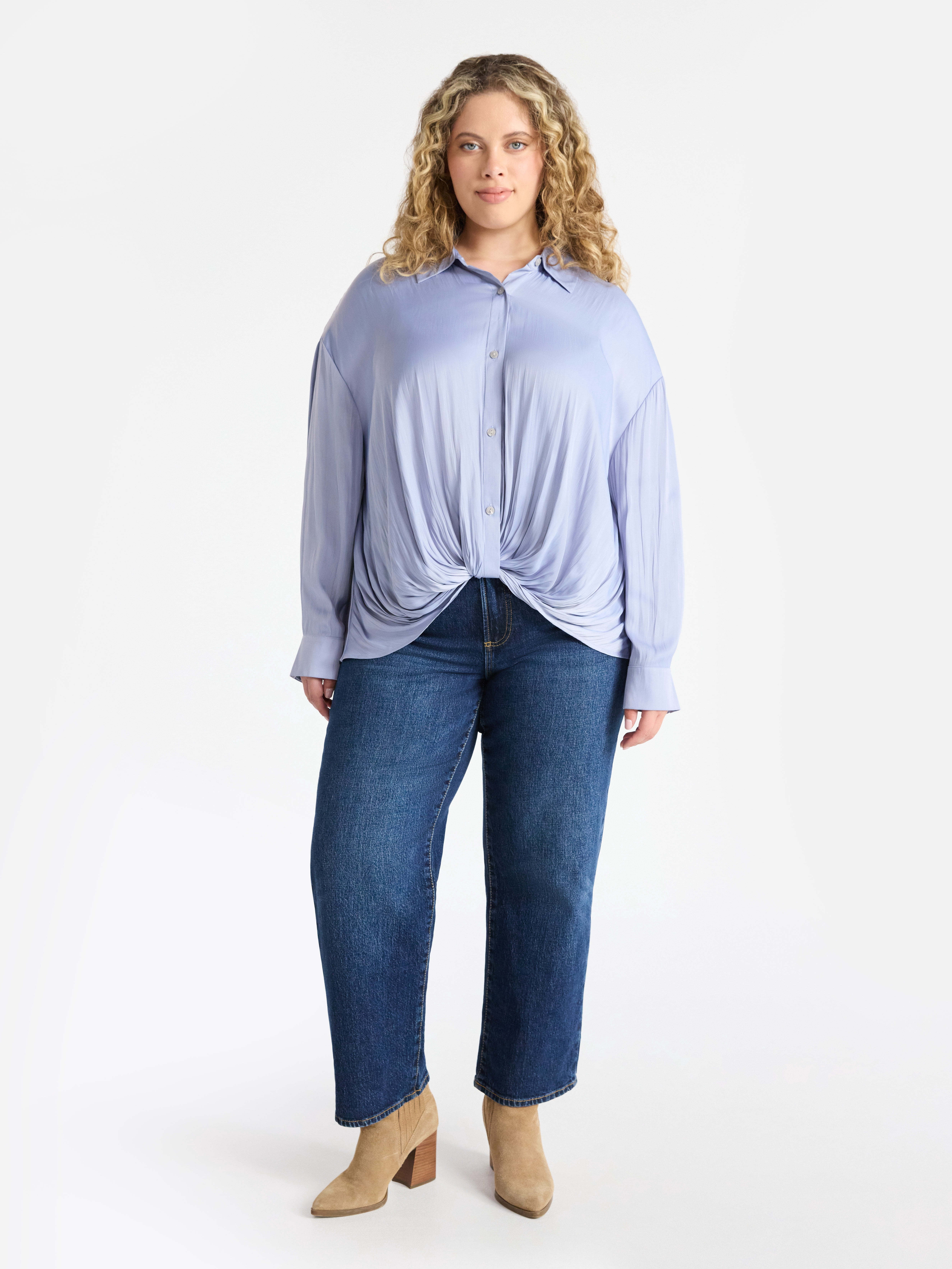 Terra & Sky Women's Plus Twist Front Blouse with Long Sleeves, Sizes 0X-5X