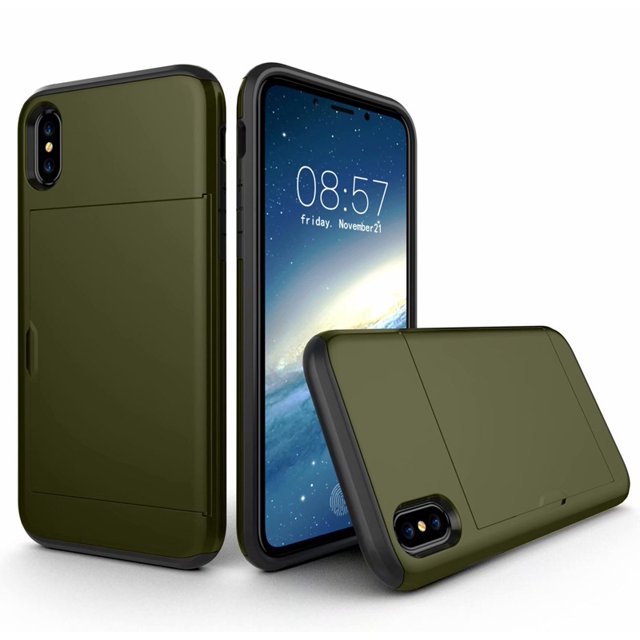 iPhoneX/XS Case Hybrid Rugged Hard Back Cover with ID Credit Card Slot Holder Wallet Case for Apple iPhoneX/XS - Army Green