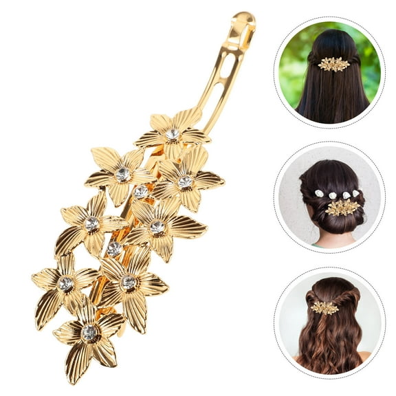 TEHAUX 1Pack Pretty Hair Clips Delicate Golden Rhinestone Spring Mechanism for Women Important Occasions
