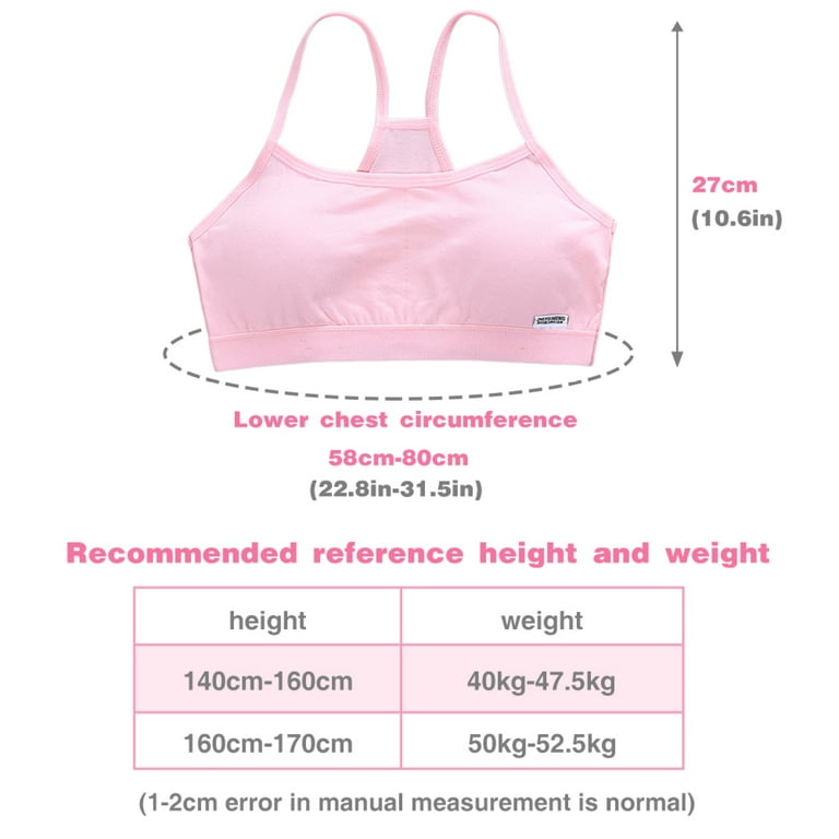 LICHENGTAI 4pcs Girls Bra Cotton Vest Bra Full Cup Breathable Bra with  Chest Pads for Adolescent Girls One Size White Pink Grey Black